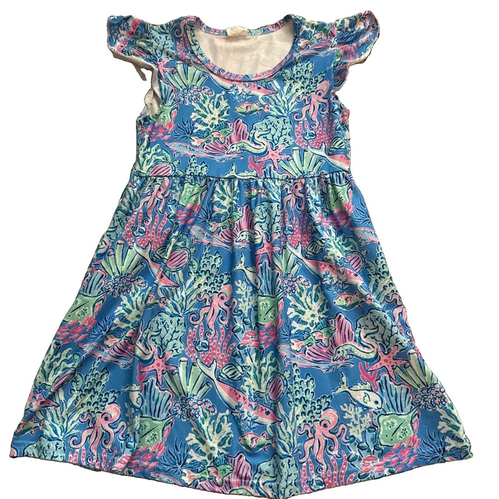 Boutique Sea Life Beach Print Dress Size 5 Pullover Flutter Sleeve
